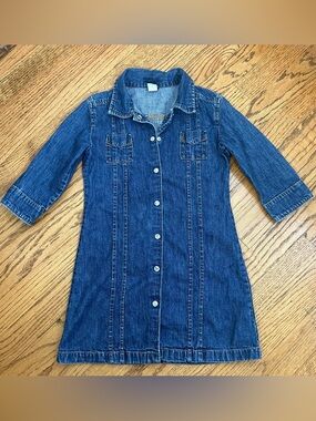 GAP KIDS Dark Denim Floral Snap Button Front Dress Size 6